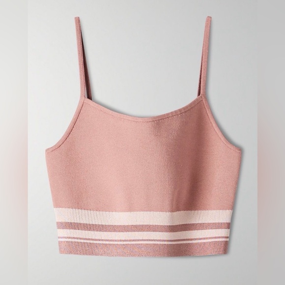 Babaton Aritzia Pink Striped Sculpt Knit Cami Crop Top Size XS Ribbed Stretch - Picture 9 of 9